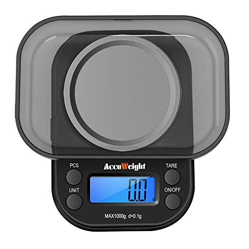 ACCUWEIGHT 255 Mini Báscula Digital de Precisión para Joyería Comida 1000g/0.1g Balanza Alimento Electrónica con Tara y Calibración para Peso de Cocina