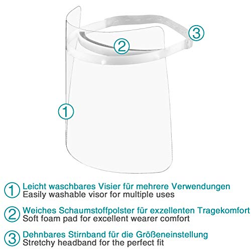 ACE Visera Protectora para la Cara - Mascara Protectora Facial - Transparente - para Hombres y Mujeres