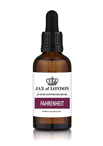 Aceite de barba inspirado para el acondicionamiento y el crecimiento de la barba con almendras dulces, argán, semillas de uva, jojoba, cáñamo, aceite de ricino, vitamina E - UK (50 ml) (Fahrenheit)