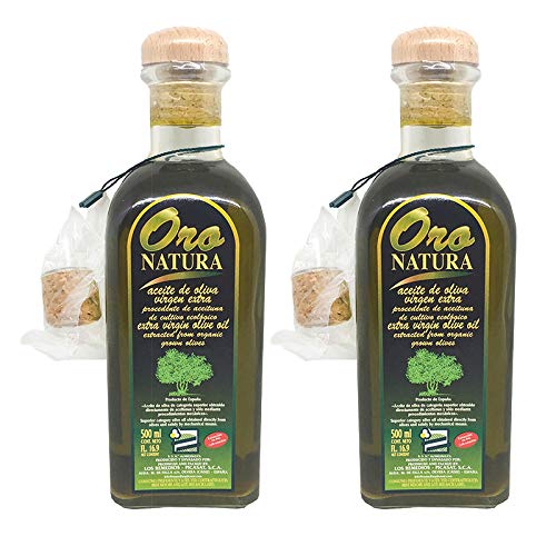 Aceite de Oliva Virgen Extra Ecologico - Oro Natura - 500 ml - Elaborado en Cadiz - Los Remedios Picasat (Pack de 2 botellas)