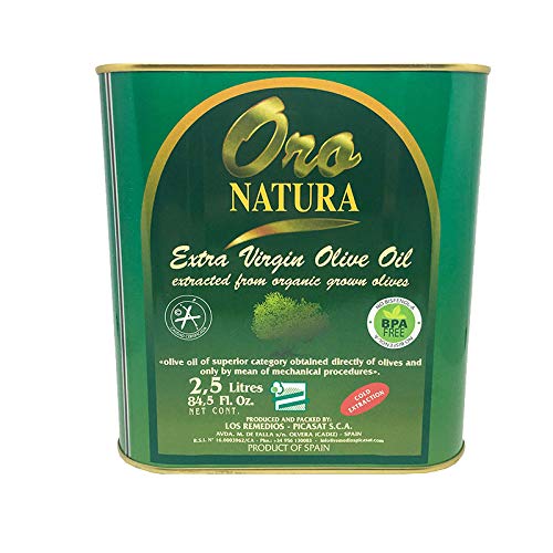 Aceite de Oliva Virgen Extra Ecologico - Oro Natura - Lata 2,5 L- Elaborado en Cadiz - Los Remedios Picasat (Pack de 2 latas)