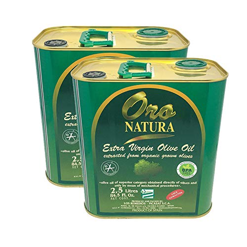 Aceite de Oliva Virgen Extra Ecologico - Oro Natura - Lata 2,5 L- Elaborado en Cadiz - Los Remedios Picasat (Pack de 2 latas)