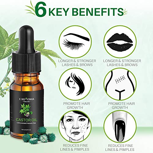 Aceite de ricino para el crecimiento del cabello, cejas, suero orgánico de crecimiento de pestañas prensado en frío con un aplicador