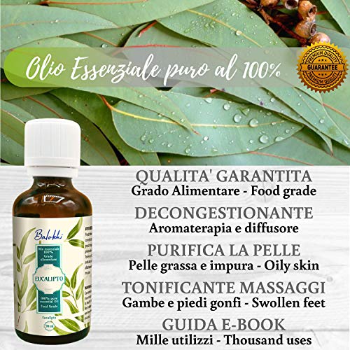 Aceite Esencial de Eucalipto Puro 100% + Ebook Gratis • Origen Español • Aromaterapia&Difusor • Masajes Vigorizantes • Grado Alimentario • Calmante y Purificante • Vidrio 50ml