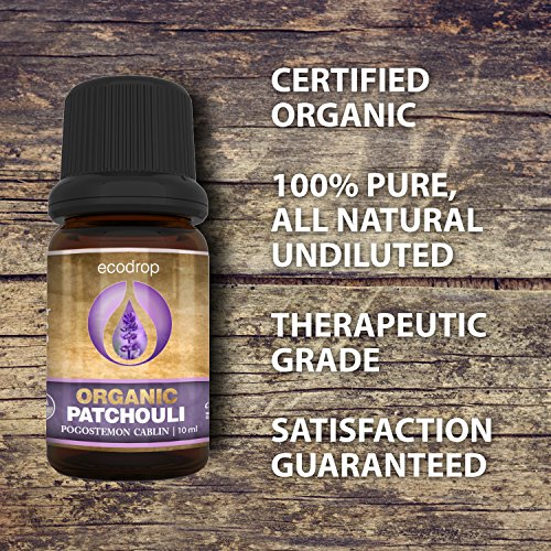 Aceite esencial de pachulí, con certificado ecológico, 100% puro, grado terapéutico para aromaterapia, masajes, con libro electrónico de regalo, 10 ml (Pogostemon cablin)