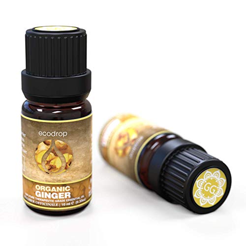 Aceite esencial puro de jengibre con el certificado ecológico COSMOS, grado terapéutico para aromaterapia, con libro electrónico de Ecodrop de regalo, 10 ml
