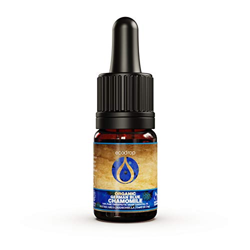Aceite esencial puro de manzanilla alemana azul (Matricaria chamomilla) de Ecodrop, con el certificado ecológico COSMOS, grado terapéutico para aromaterapia, 5ml
