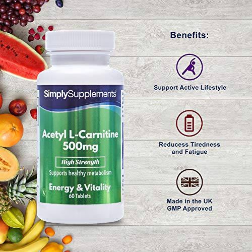 Acetil L-Carnitina 500mg - ¡Bote para 2 meses! - Apto para veganos - 60 Comprimidos - SimplySupplements