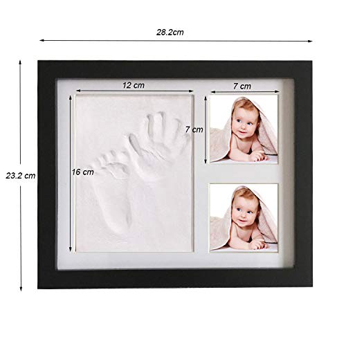 Acobonline Kit de Marco de madera Para Manos y Huellas de bebé para niños y niñas. No se agrieta al secar. (Negro-Arcilla)