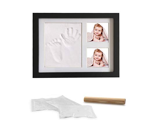 Acobonline Kit de Marco de madera Para Manos y Huellas de bebé para niños y niñas. No se agrieta al secar. (Negro-Arcilla)