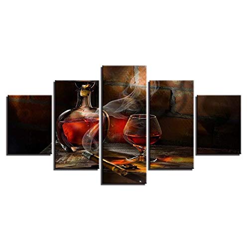 adgkitb canvas HD Impresiones Modernas Imagen para Sala de Estar decoración de la Pared Arte Copa de Vino decoración roja 5 Paneles Creativo hogar Corredor Pintura al óleo