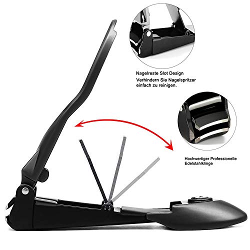 Adkwse Cortaúñas, cortaúñas, grande, con recipiente colector (evita salpicaduras de uñas), cortaúñas profesional, acero inoxidable