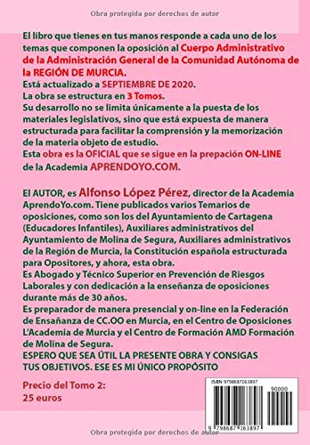 ADMINISTRATIVOS DE LA REGIÓN DE MURCIA - TOMO 2: Temario de oposiciones del Turno libre - Septiembre 2020