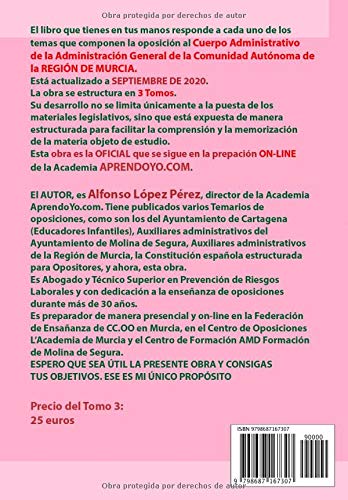 ADMINISTRATIVOS DE LA REGIÓN DE MURCIA - TOMO 3: Temario de oposiciones del Turno Libre - Septiembre 2020