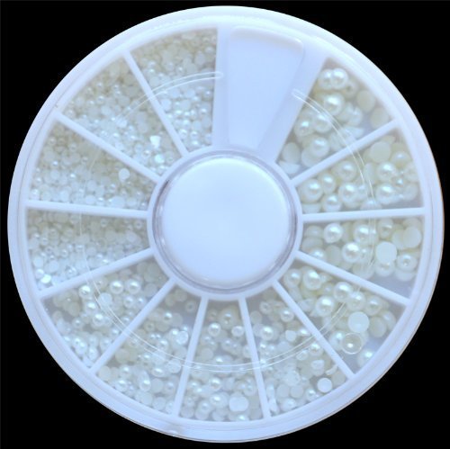 Adored White Pearl Nail Art Stone Different Size Wheel Rhinestones Beads by Adored