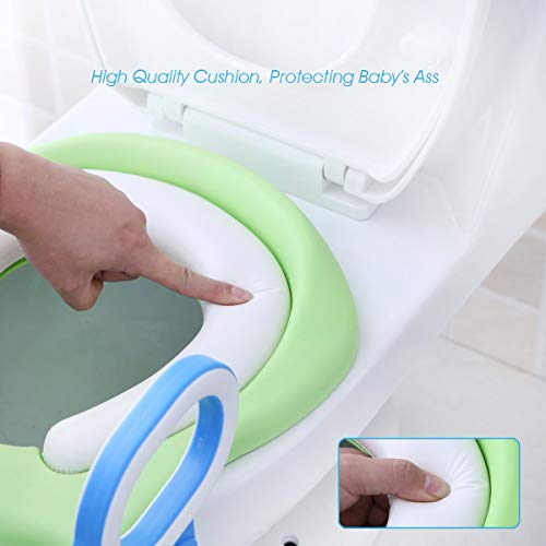 ADOVEL Reductor WC niños Aseo Asiento con Escalera, Orinales para niños Asiento para inodoro de bebe Orinal infantil Formación, Antideslizante, Plegable, Altura Ajustable para 1-7 niños - Verde