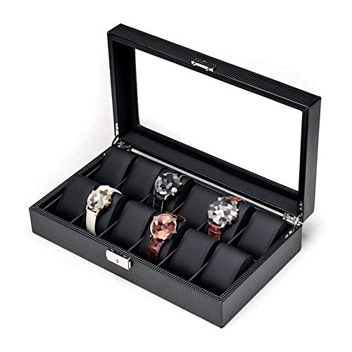 ADSE Caja de Almacenamiento de Relojes para Hombres/Mujeres Caja de Almacenamiento de 10 Joyas de Cuero sintético con Cerradura de Cubierta de Vidrio