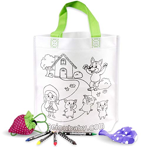 aeioubaby.com 25 Bolsas para Colorear + 1 Bolsa Reutilizable | 25 Bolsas Individuales con 5 Ceras de Colores y Globo | Regalo niños Fiestas y cumpleaños