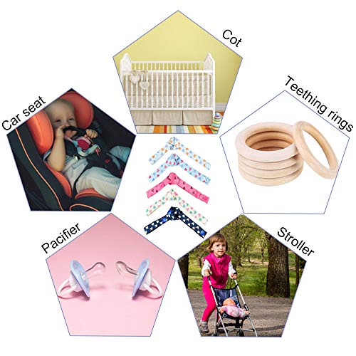 AFASOES 7 Pcs Atar Juguetes Bebe al Carrito Cadenas para Chupetes Chupetes de Clip Bebé, 5 Pcs Cintas + 2 Pcs Banda de Magico para Juguete Chupete Botella de Agua Ideal para Cochecito Tronas