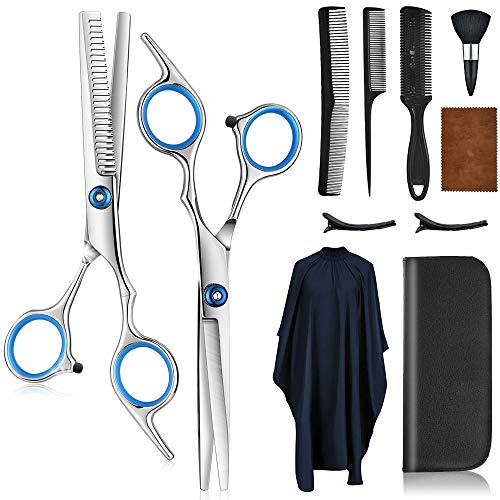AFDEAL Kit Tijeras de Peluquería Profesional, Tijeras Cortar Pelo de Acero inoxidable Extra Afiladas para Cortar y Entresacar, Set Corte de Pelo con Peine, Tijeras Entresacar, Capa de Barbero, Clips
