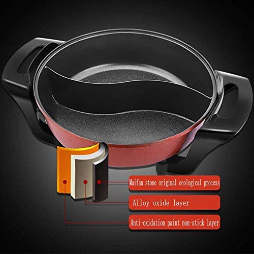 AFDK 32Cm Electric Hot Pot, Household Yin and Yang Mandarin Duck Pot, Multi-Function Electric Cooker, 5L Non-Stick Electric Skillet, Wok, Gift Gray,Red,Red