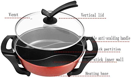 AFDK 32Cm Electric Hot Pot, Household Yin and Yang Mandarin Duck Pot, Multi-Function Electric Cooker, 5L Non-Stick Electric Skillet, Wok, Gift Gray,Red,Red