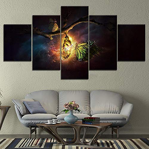 Afeige 5 Unidades Lienzo Pintura Mariposa Rota Pupa Animal Cuadros Paisaje Lienzo Arte De La Pared Decoración para El Hogar para La Sala De Decoración De Lienzo De Pared De Dormitorio -Marco Incluido