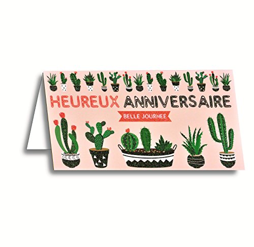 afie 69 – 4218 tarjeta feliz cumpleaños purpurina Cactus Planta Naturaleza Pot tierra floral hoja diseño gráfica triángulo zigzag Pierre Caillou brillante Tendance Belle día