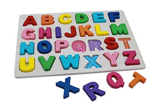 Afunti Tablero del Rompecabezas del Alfabeto de Madera Letras del ABC Juguetes de Aprendizaje Alfabeto de Mayúsculas para niños pequeños y niños
