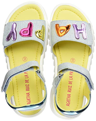 Agatha Ruiz de la Prada 202960, Sandalias con Punta Abierta para Niñas, Azul (Vaquero (Textil Metalizado) Paprika), 28 EU