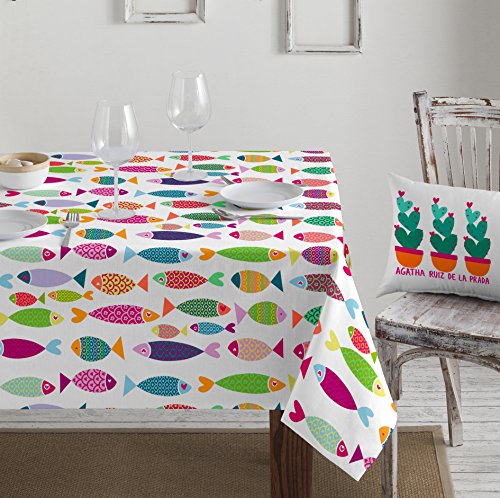 Agatha Ruiz de la Prada Dig-001 Mantel, Estampación Digital, Algodón, Multicolor, 140x140x3 cm