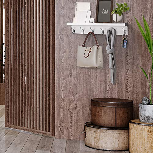AHDECOR Perchero de Pared y Gancho de MDF Estante Superior Flotante para Almacenamiento para Pasillo, baño, Sala de Estar o Dormitorio, 60x12x10cm