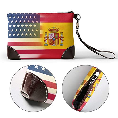 Ahdyr Estados Unidos España Bandera Monederos de cuero Carteras de mano Carteras de teléfono Estuche de maquillaje Bolsa de aseo Bolsa de cosméticos para viajes