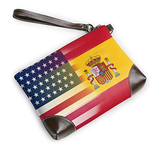 Ahdyr Estados Unidos España Bandera Monederos de cuero Carteras de mano Carteras de teléfono Estuche de maquillaje Bolsa de aseo Bolsa de cosméticos para viajes