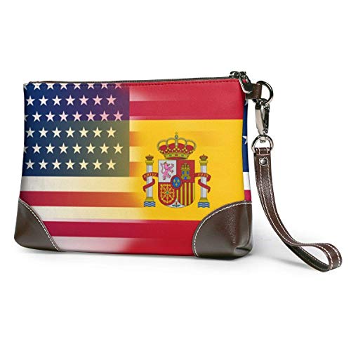 Ahdyr Estados Unidos España Bandera Monederos de cuero Carteras de mano Carteras de teléfono Estuche de maquillaje Bolsa de aseo Bolsa de cosméticos para viajes