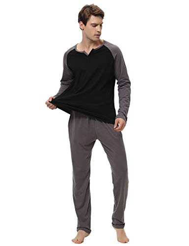 Aibrou 100% Algodón Pijamas Hombre Invierno Mangas Largas Pantalones Largo, Simple y Cómodo