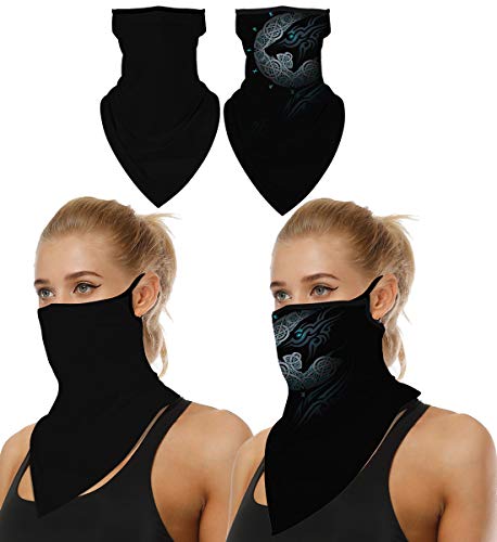 AIBUYTA 2 piezas bufandas para la cara, pañuelo para la oreja, antipolvo, viento, sol, cuello, sombreros para motocicleta, para hombres y mujeres, máscara para la cara, bandana, Negro-1