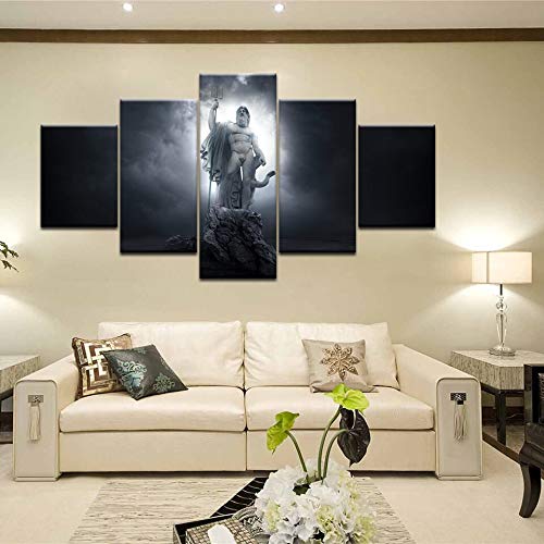 aicedu God of War Ascension Poseidon Estatua 5 Panel Arte De La Pared Lienzo Pinturas De Mitología Griega Imágenes Decoración para El Hogar Impresiones En HD Posters-Marco
