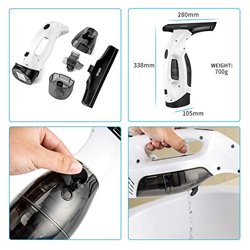 Aidodo Limpiador de Ventanas Eléctrico Aspirador de Ventana sin Cable，Aspirador Limpiacristales con labio de goma