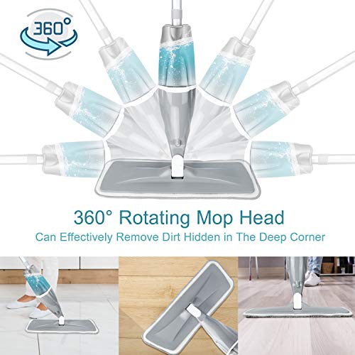Aiglam Spray Mop, Mopa con pulverizador Limpiador de Ventanas y Escoba Barredora de Empuje Manual con Almohadilla de Microfibra Reutilizable para Suelos laminados, alicatados y de madera, Gris