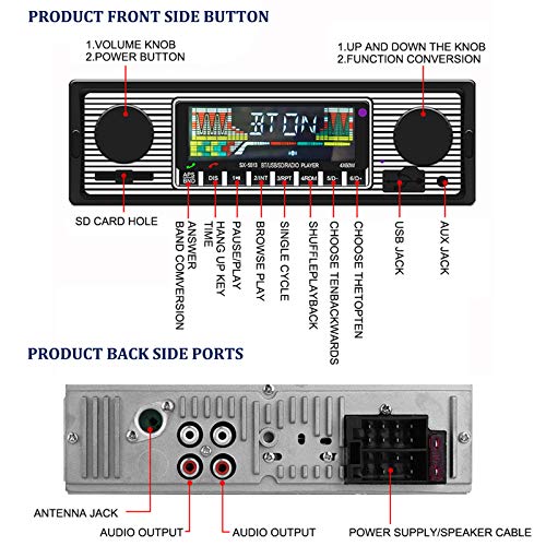 Aigoss Autoradio Bluetooth Radio Coche Manos Libres FM Estéreo de Control Remoto 4 x 60W MP3 Radio Digital con Soporte AUX USB SD Card y Carga de Teléfonos Móviles MP3 / WMA / WAV Función
