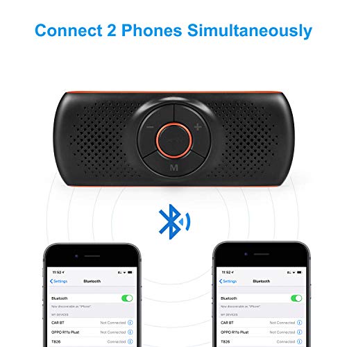 Aigoss Manos Libres para Coche Bluetooth 4.2 con Siri y Google Assistant, Kit de Coche Altavoz Inalámbrico para Visera, Conexión de 2 Teléfonos Simultáneamente