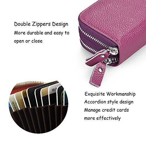 Ailzos Credit Card Wallet,RFID Blocking Leather Credit Card Holder and Double Zipper Credit Card Wallet for Women and Men,Purple