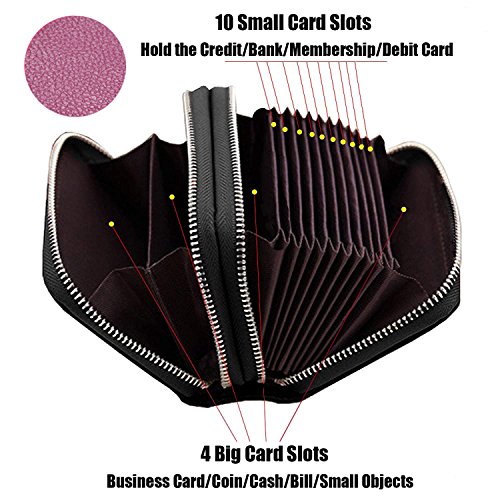 Ailzos Credit Card Wallet,RFID Blocking Leather Credit Card Holder and Double Zipper Credit Card Wallet for Women and Men,Purple