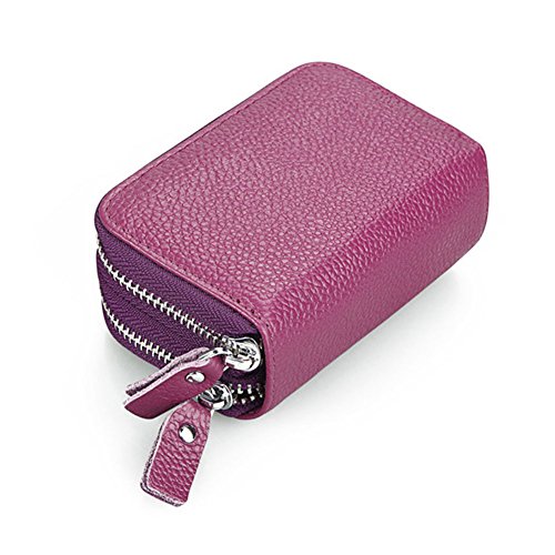 Ailzos Credit Card Wallet,RFID Blocking Leather Credit Card Holder and Double Zipper Credit Card Wallet for Women and Men,Purple