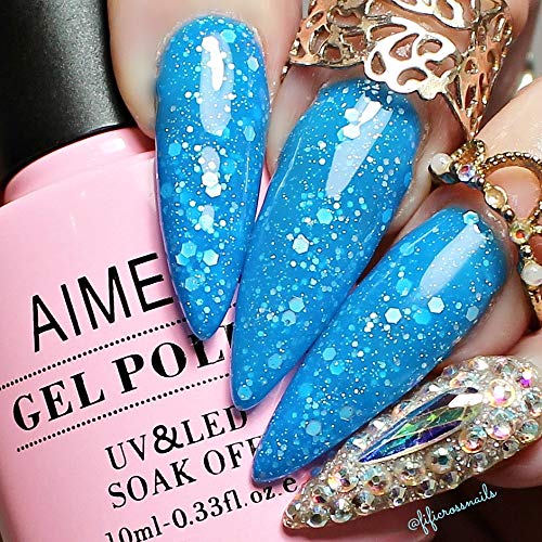 AIMEILI Esmalte Semipermanente De Uñas Temperatura Cambio De Color Camaleón Soak Off UV LED Uñas De Gel - Glitter Purple to Glitter Blue Full Shimmer/Diamond (TC06) 10ml