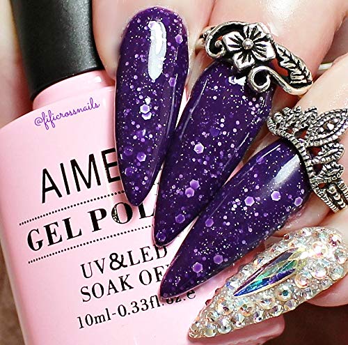 AIMEILI Esmalte Semipermanente De Uñas Temperatura Cambio De Color Camaleón Soak Off UV LED Uñas De Gel - Glitter Purple to Glitter Blue Full Shimmer/Diamond (TC06) 10ml