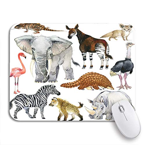 AIMILUX Alfombrilla Raton Alfombrilla Gaming Alfombrilla,Animales africanos Colección Acuarela Lagarto Elefante Zorro Flamencos Okapi,Base de Goma Antideslizante para Laptop con computadora y PC