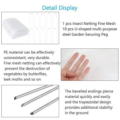 AirSMall Malla de Insectos Red Anti-Insectos,Tejido Malla Alambre Mosquito Bug Insectos Barrera Anti-Aves con Clavo en Forma U a Proteger Plantas Frutas Flores Hortalizas Jardín Huerta Reutilizable