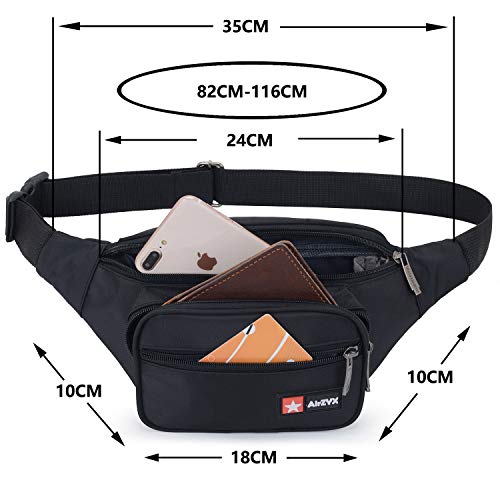 AirZyx Impermeable Riñoneras Hombre Mujer Riñoneras de Marcha Running de Acampada y Marcha Bolsos de Gimnasio Bolsos Bandolera para Hombre Mujer (Negro)